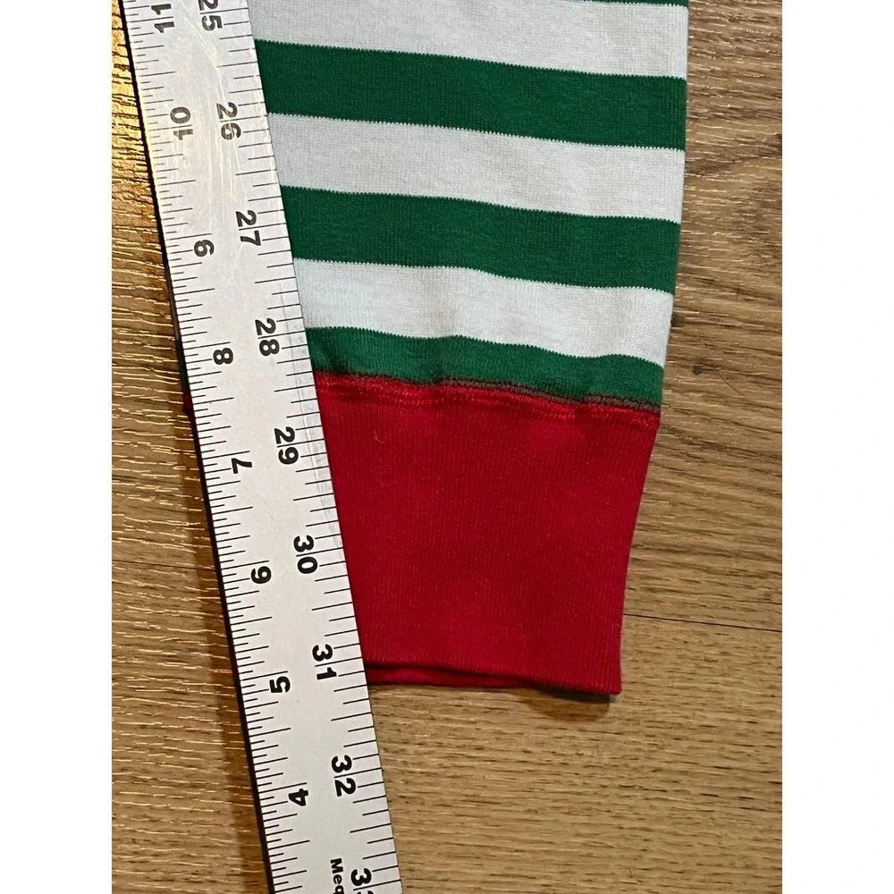 Hanna Andersson Pajama Set Women L Green White Stripe Holiday Organic Cotton PJs